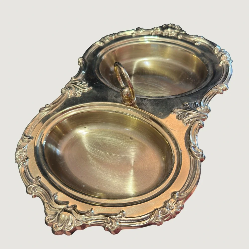 Vintage Copper Craft Brass Double Dish Nut Candy Ornate Scroll Topeka Kansas